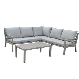 CALMA OUTDOOR CORNER SOFA WITH COFFEE TABLE CHAMPAGNE  ALUMINIUM BEIGE TEXTILENE CUSHIONS 21764 CALMA ΓΩΝΙΑΚΟΣ ΚΑΝΑΠΕΣ ΕΞΩΤΕΡΙΚΟΥ ΧΩΡΟΥ ΜΕ ΤΡΑΠΕΖΙ ΣΑΛΟΝΙΟΥ ΣΕ ΣΑΜΠΑΝΙΖΕ ΑΛΟΥΜΙΝΙΟ ΚΑΙ ΜΠΕΖ ΥΦΑΣΜΑΤΙΝΑ ΜΑΞΙΛΑΡΙΑ 21764